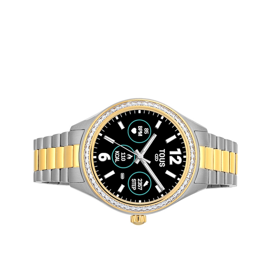 t-shine connect smartwatch mit edelstahl- und goldfarbenem ip-edelstahlarmband mit weißen zirkonia