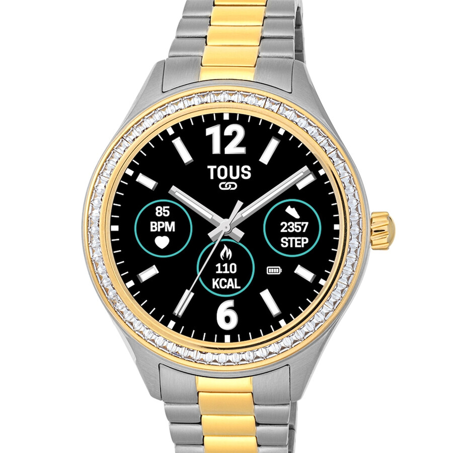 t-shine connect smartwatch mit edelstahl- und goldfarbenem ip-edelstahlarmband mit weißen zirkonia