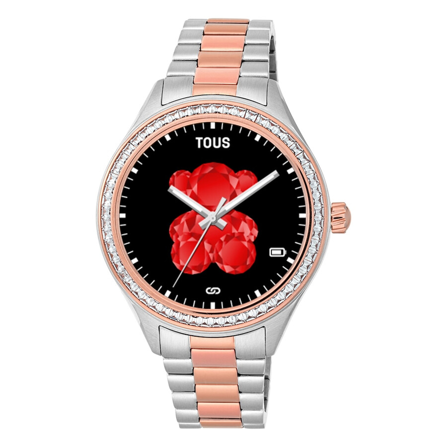 t-shine connect smartwatch mit edelstahl- und rosafarbenem ip-edelstahlarmband mit weißen zirkonia