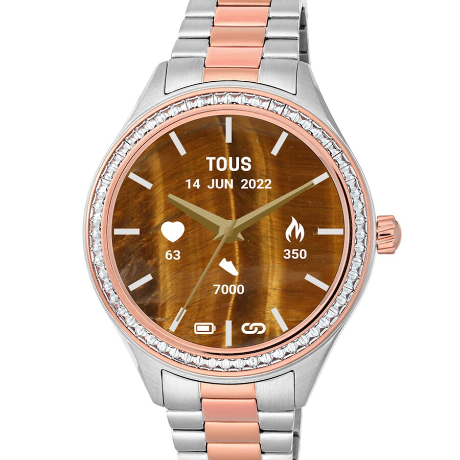 t-shine connect smartwatch mit edelstahl- und rosafarbenem ip-edelstahlarmband mit weißen zirkonia