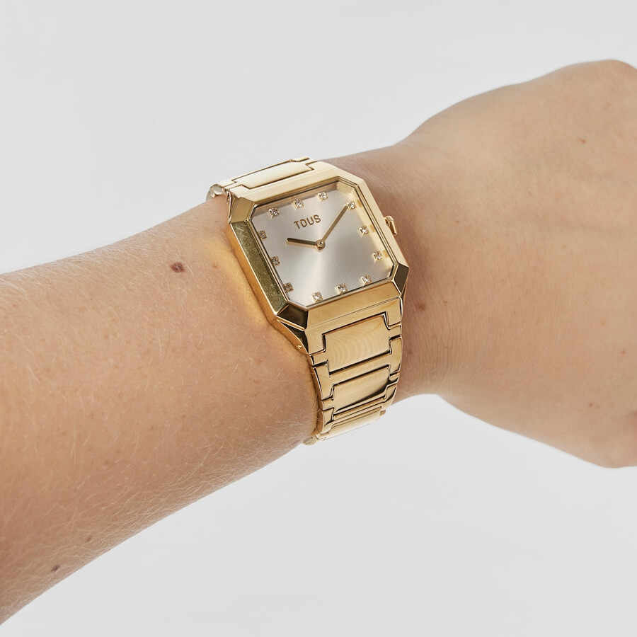 analoge uhr mit goldfarbenem ipg-stahlarmband karat squared