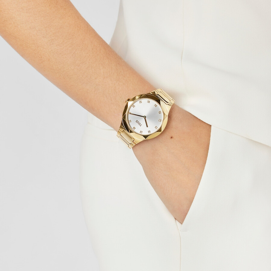 analoge uhr mit goldfarbenem ipg-stahlarmband karat round