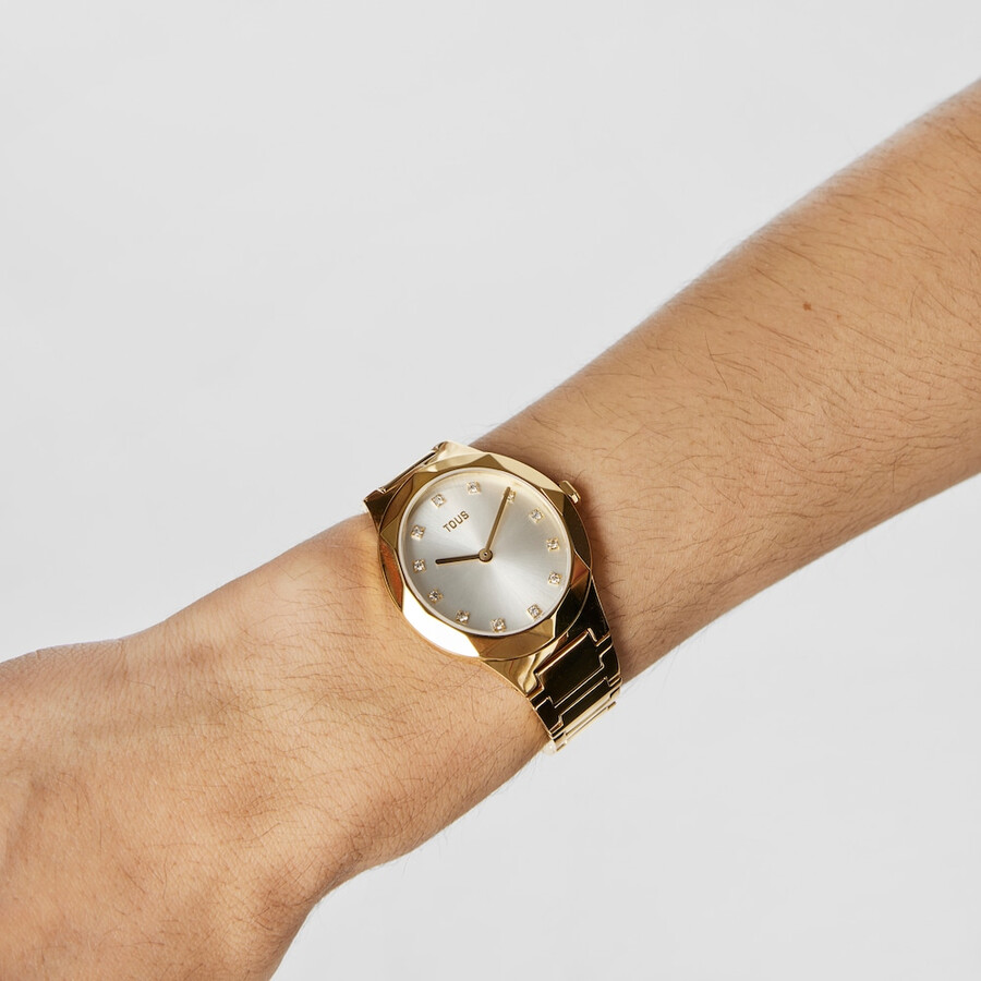 analoge uhr mit goldfarbenem ipg-stahlarmband karat oval