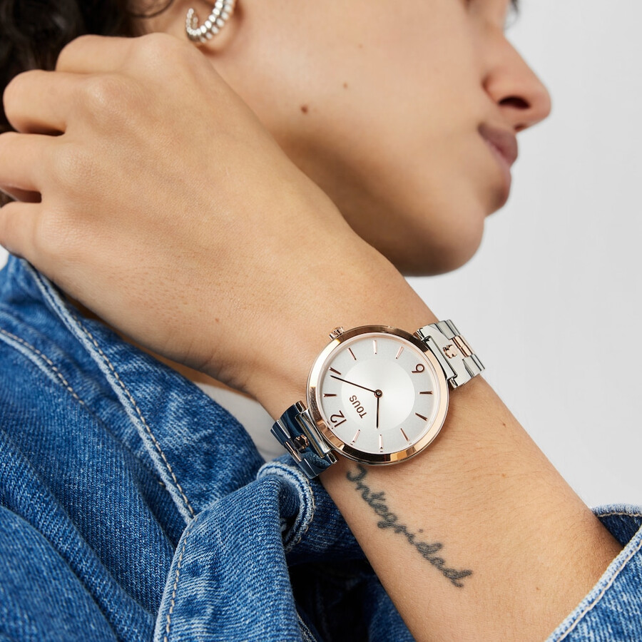 analoge uhr mit edelstahl- und rosafarbenem iprg-edelstahlarmband s-band