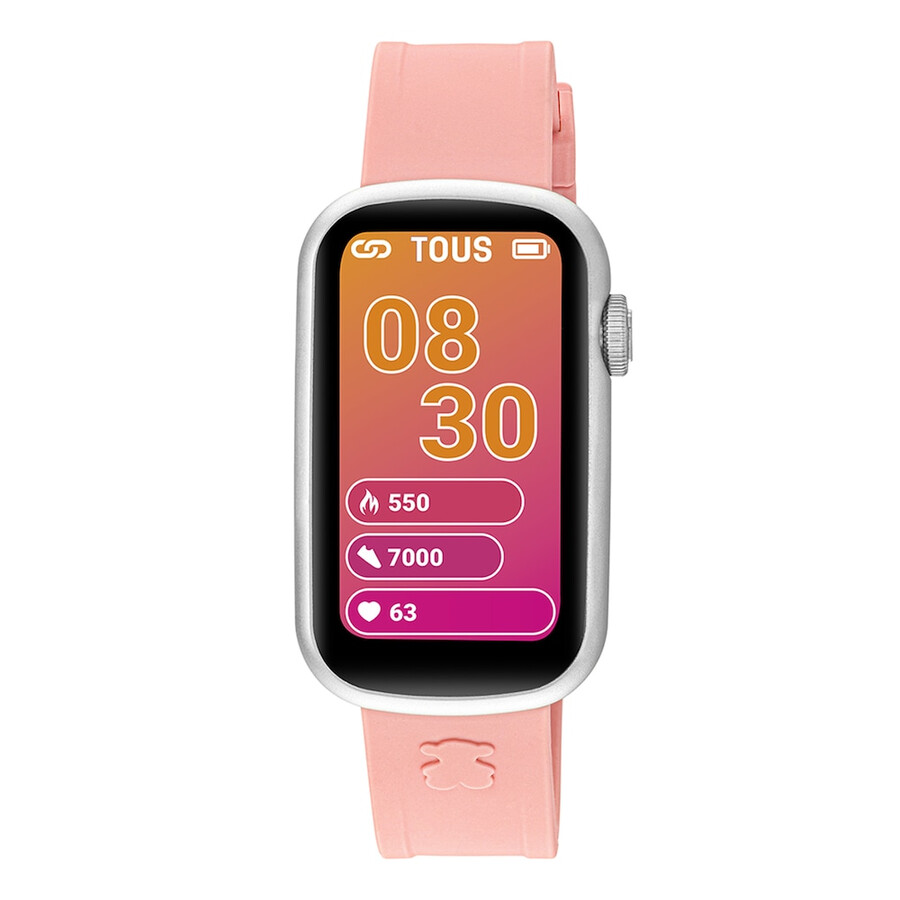 smartwatch mit nylonarmband und pinkfarbenem silikonarmband t-band