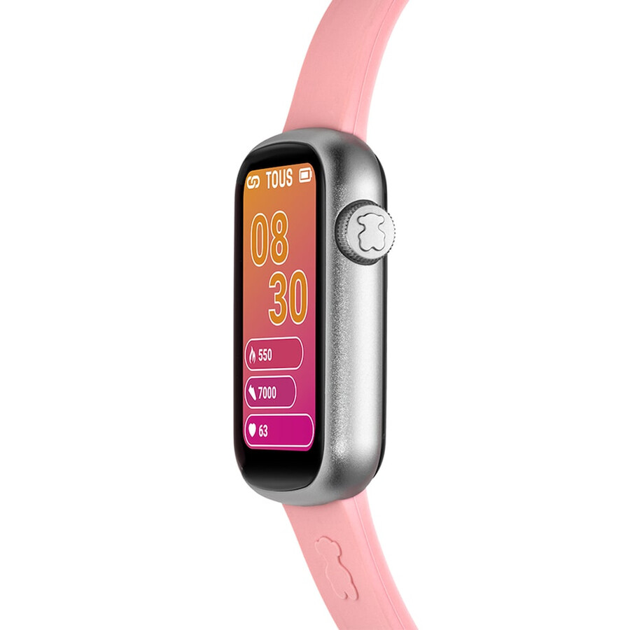 smartwatch mit nylonarmband und pinkfarbenem silikonarmband t-band