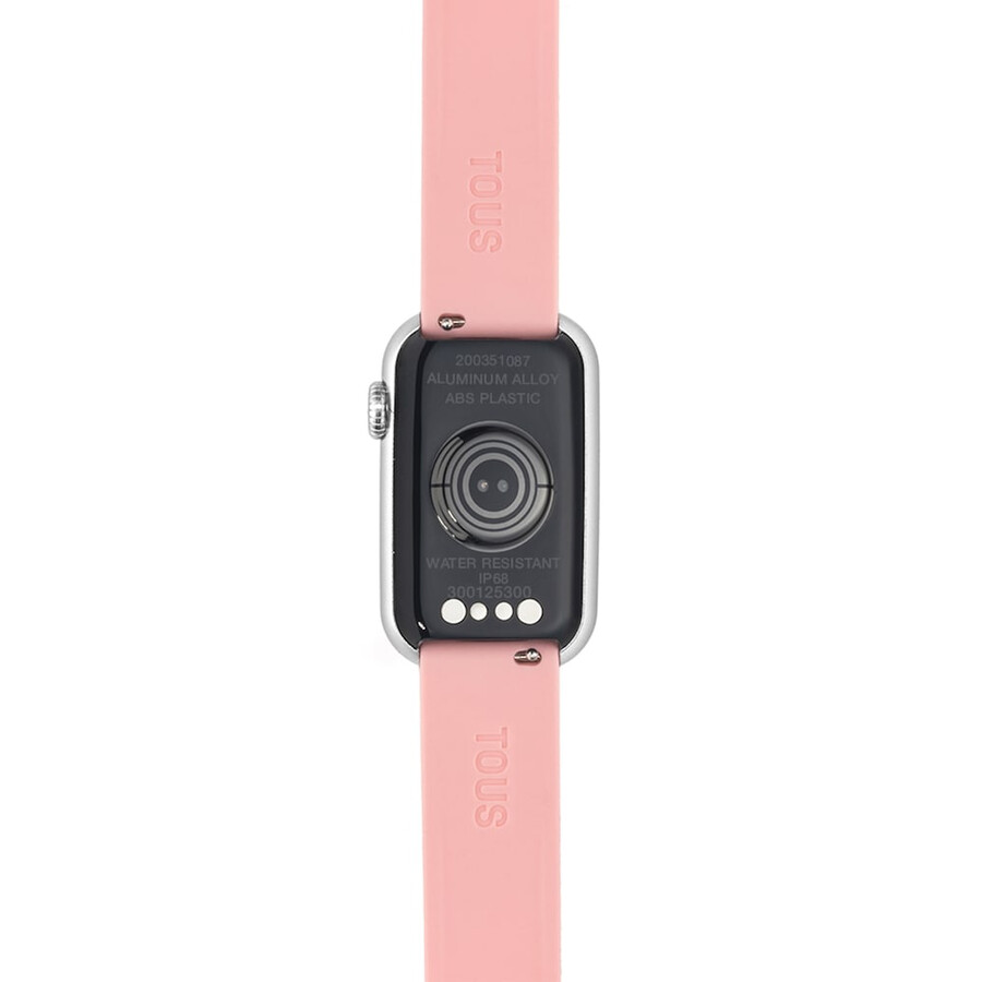 smartwatch mit nylonarmband und pinkfarbenem silikonarmband t-band