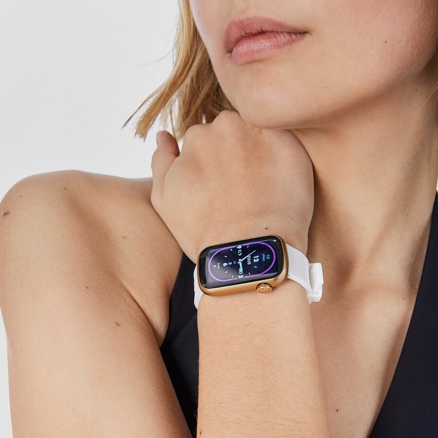 smartwatch mit nylonarmband und weißem silikonarmband t-band
