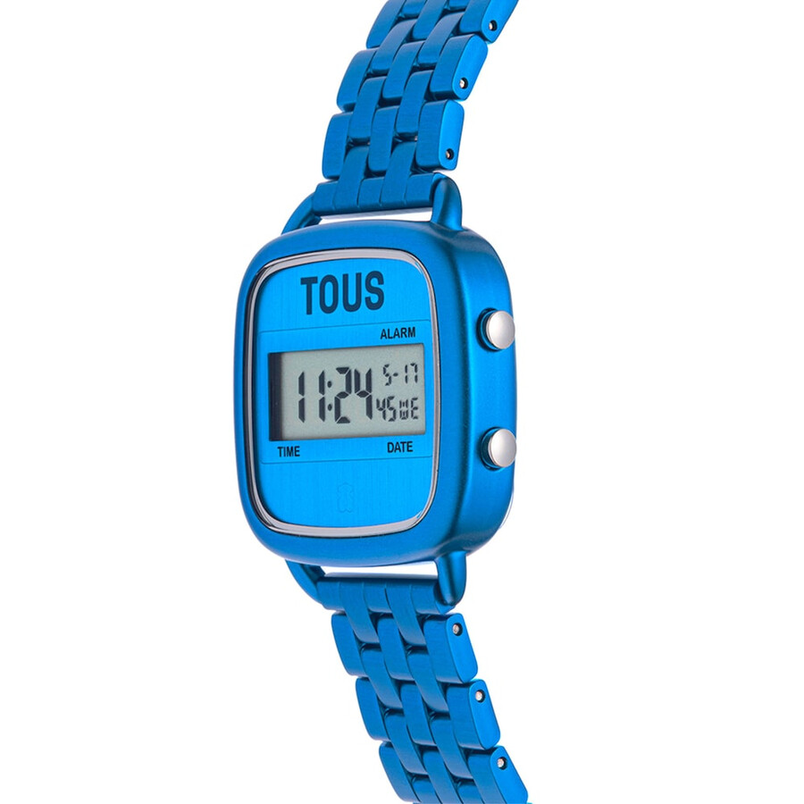 d-logo digitaluhr mit blauem stahlarmband