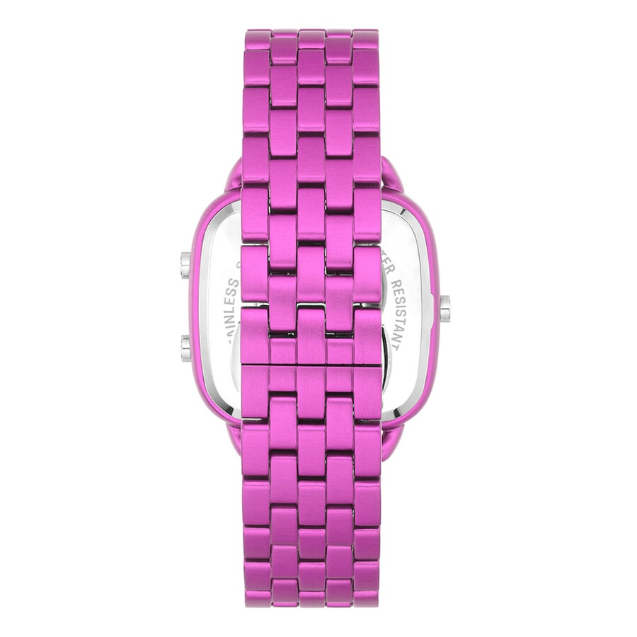 d-logo digitaluhr mit fuchsiafarbenem stahlarmband