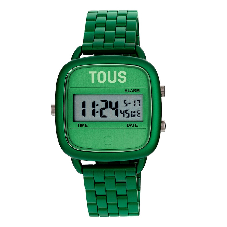 d-logo digitaluhr mit grünem stahlarmband