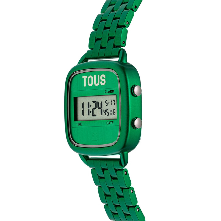 d-logo digitaluhr mit grünem stahlarmband