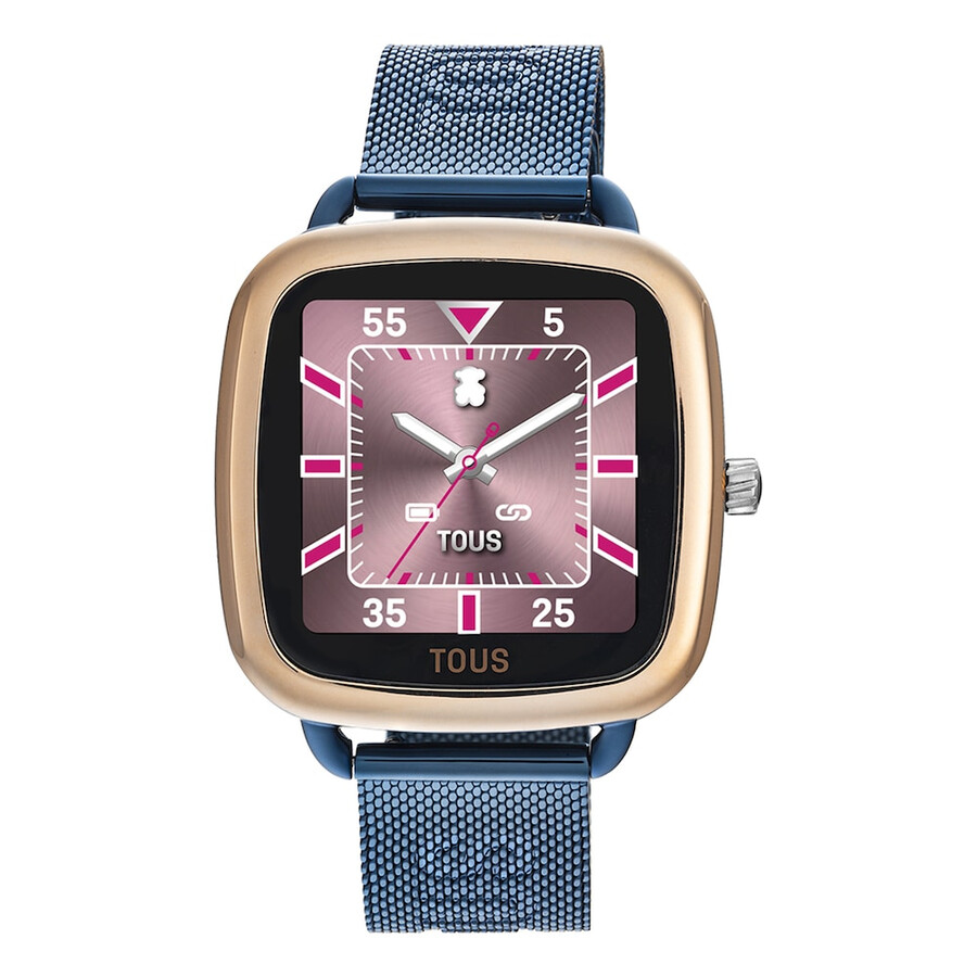 d-connect smartwatch aus pinkfarbenem iprg-stahl mit blauem ip-stahlarmband