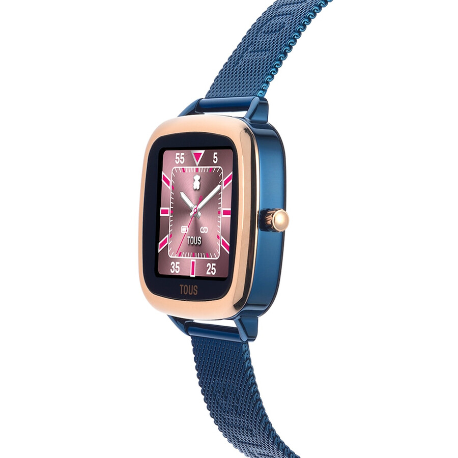 d-connect smartwatch aus pinkfarbenem iprg-stahl mit blauem ip-stahlarmband