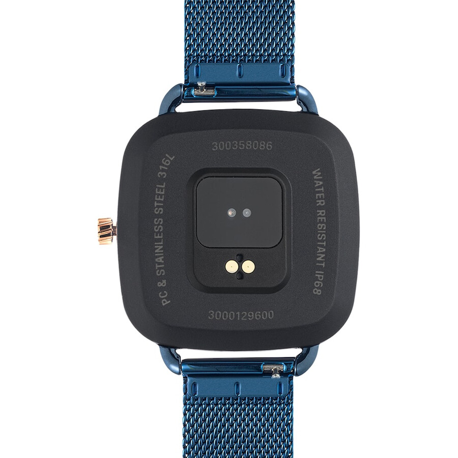 d-connect smartwatch aus pinkfarbenem iprg-stahl mit blauem ip-stahlarmband