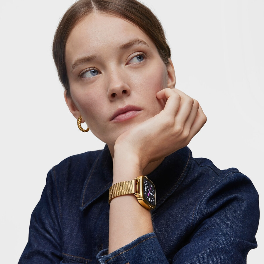 d-connect smartwatch mit goldfarbenem ipg-stahlarmband