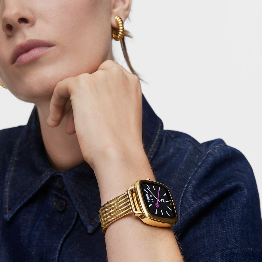 d-connect smartwatch mit goldfarbenem ipg-stahlarmband