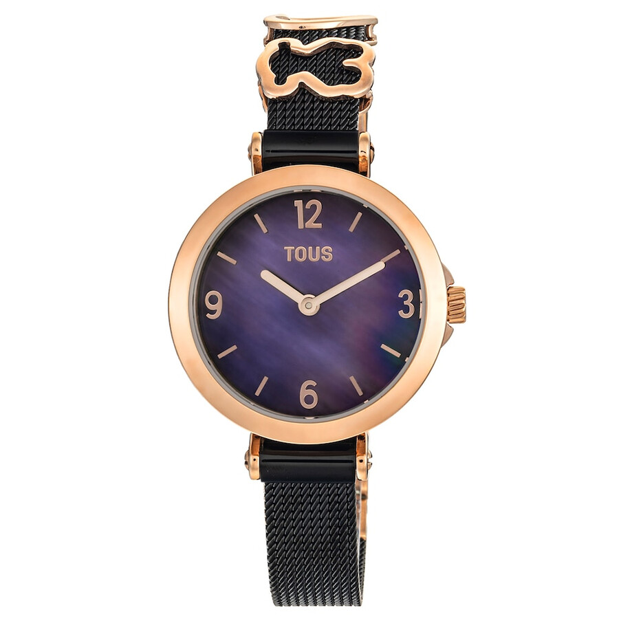 analoge uhr von icon charms mit schwarzem ip-stahlarmband und pinkfarbenem iprg-stahlarmband