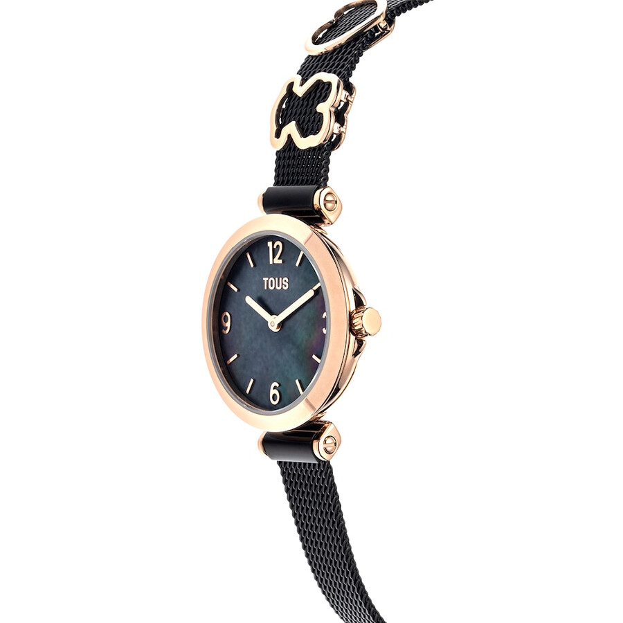 analoge uhr von icon charms mit schwarzem ip-stahlarmband und pinkfarbenem iprg-stahlarmband