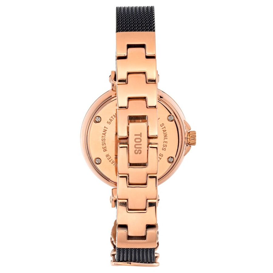 analoge uhr von icon charms mit schwarzem ip-stahlarmband und pinkfarbenem iprg-stahlarmband