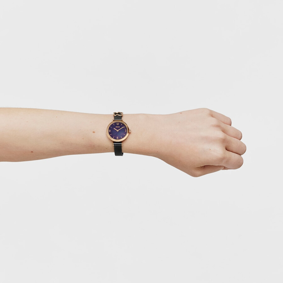 analoge uhr von icon charms mit schwarzem ip-stahlarmband und pinkfarbenem iprg-stahlarmband