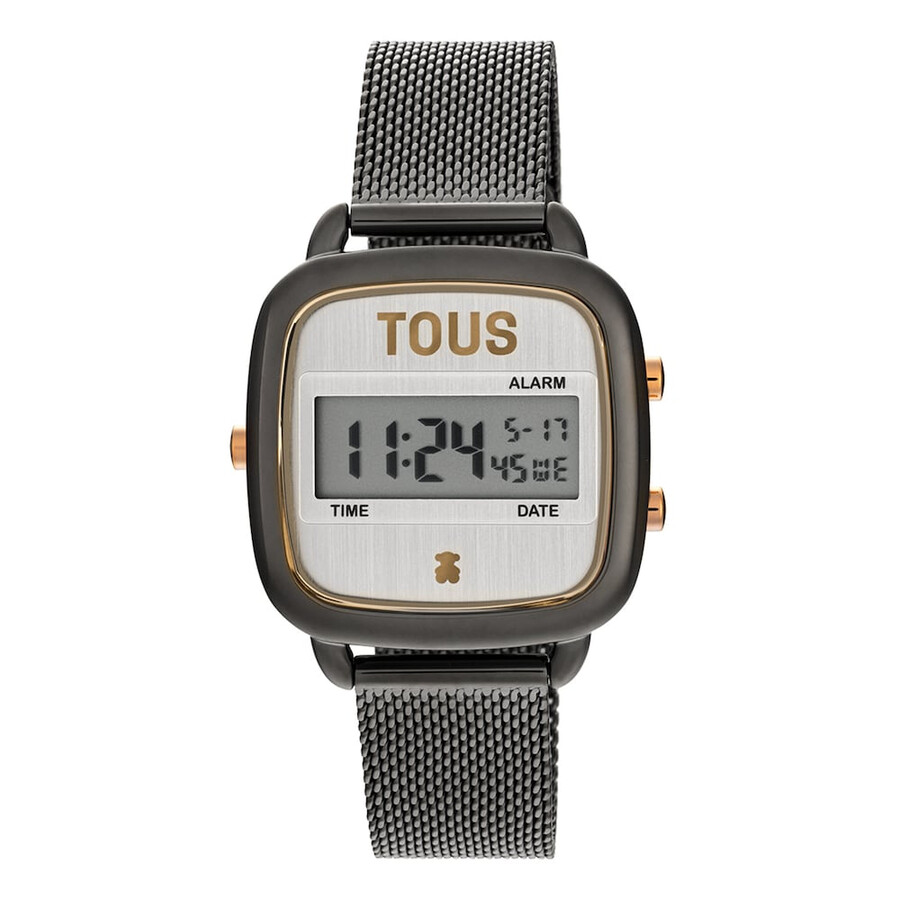 digitale uhr mit d-logo graues ip-stahl und rosa iprg-stahl