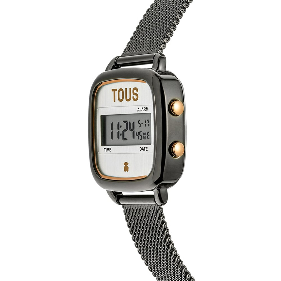 digitale uhr mit d-logo graues ip-stahl und rosa iprg-stahl
