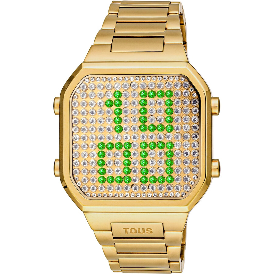 digitale armbanduhr mit goldfarbenem ipg-stahlarmband und gehäuse mit leds d-bear
