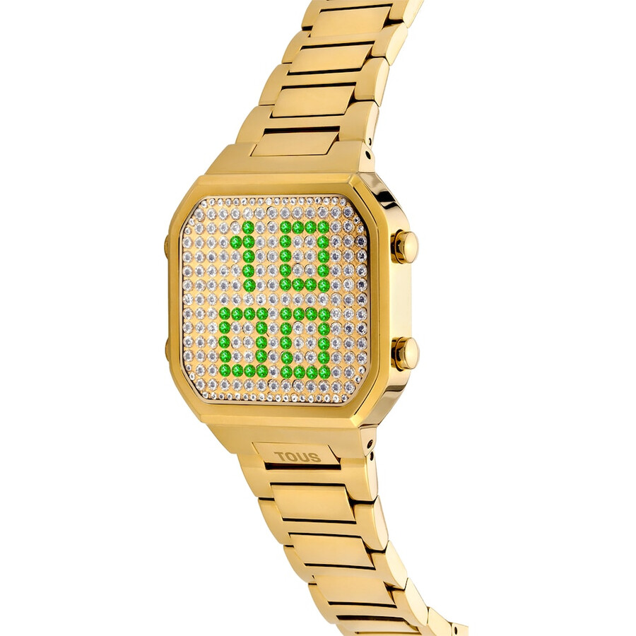 digitale armbanduhr mit goldfarbenem ipg-stahlarmband und gehäuse mit leds d-bear