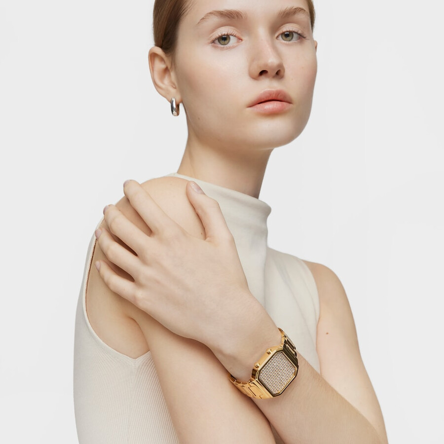 digitale armbanduhr mit goldfarbenem ipg-stahlarmband und gehäuse mit leds d-bear