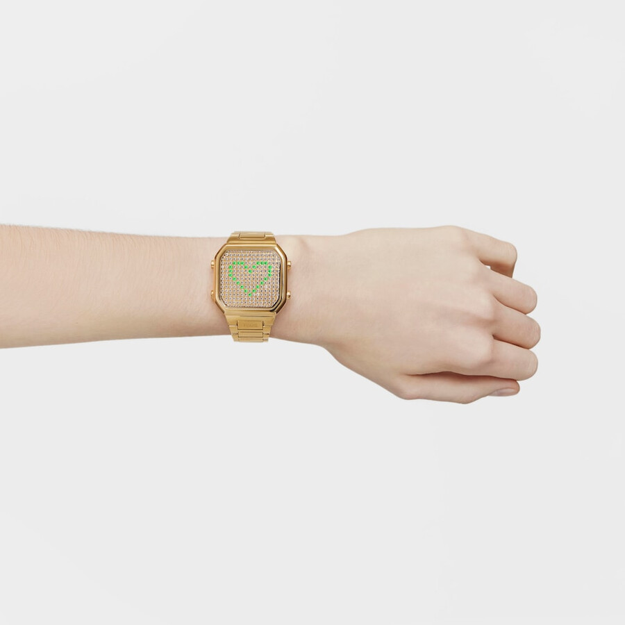 digitale armbanduhr mit goldfarbenem ipg-stahlarmband und gehäuse mit leds d-bear