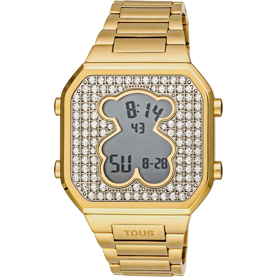 digitale armbanduhr mit goldfarbenem ipg-stahlarmband und zirkonia von d-bear