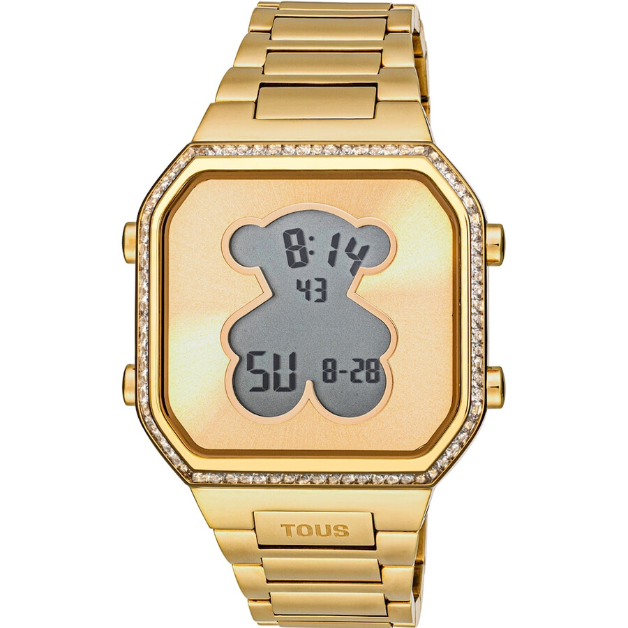 digitale armbanduhr mit goldfarbenem ipg-stahlarmband und zirkonia von d-bear
