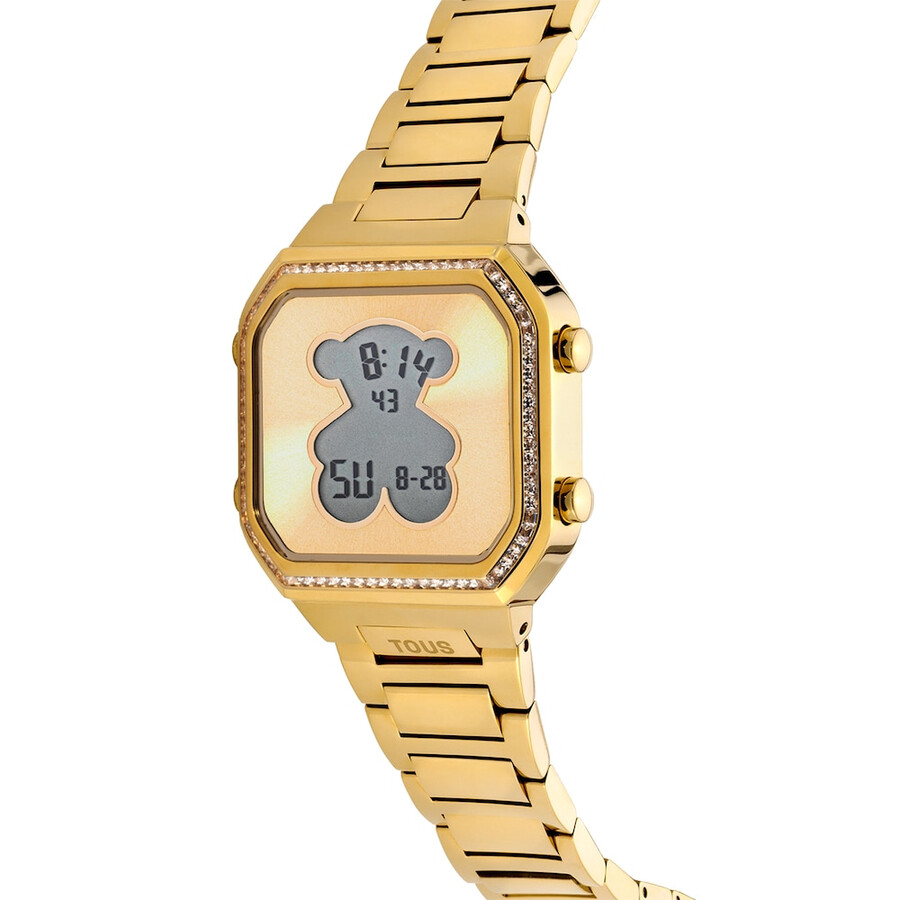digitale armbanduhr mit goldfarbenem ipg-stahlarmband und zirkonia von d-bear