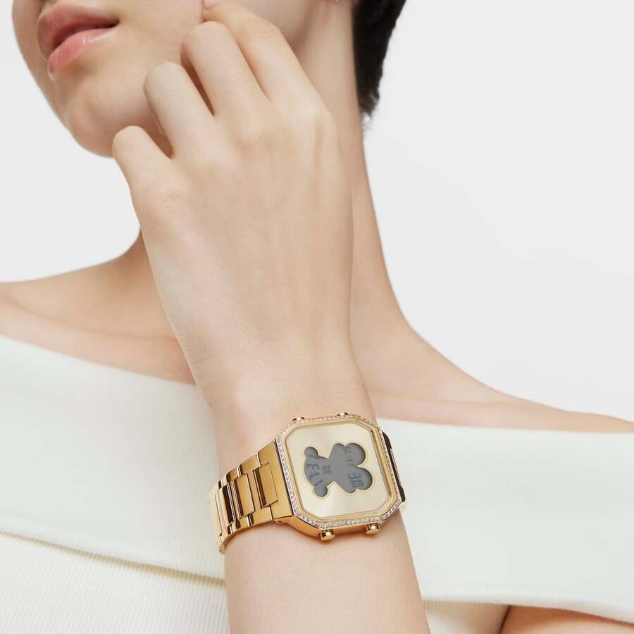 digitale armbanduhr mit goldfarbenem ipg-stahlarmband und zirkonia von d-bear