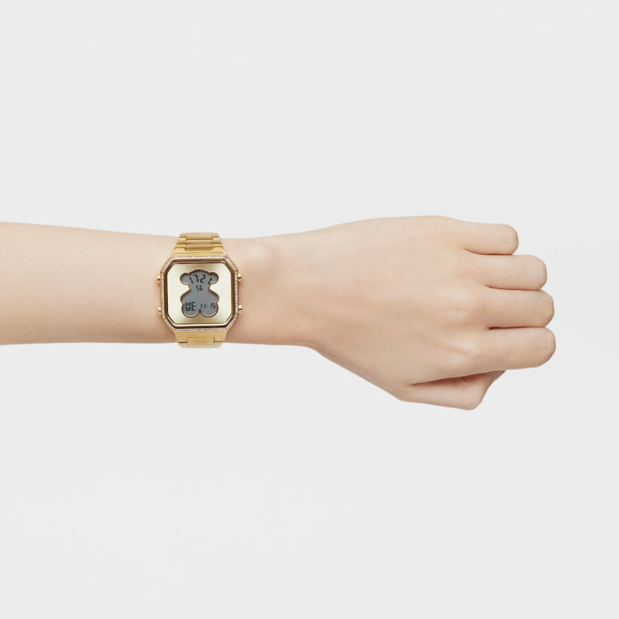 digitale armbanduhr mit goldfarbenem ipg-stahlarmband und zirkonia von d-bear