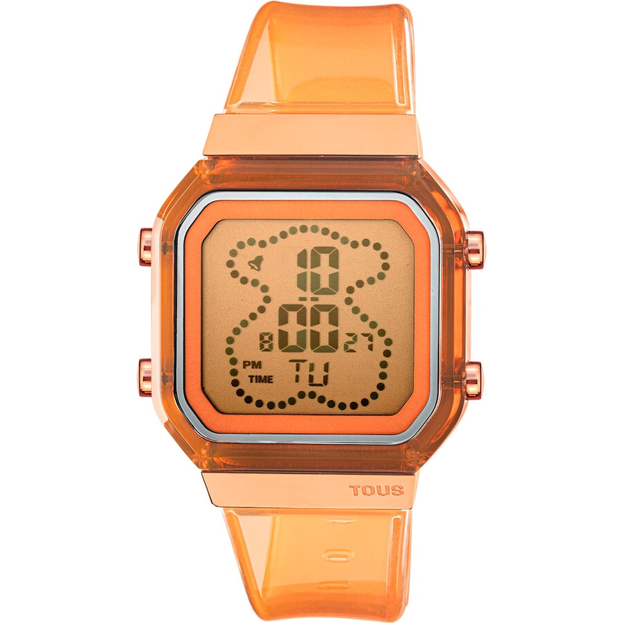 digitale armbanduhr d-bear fresh aus lachsfarbenem polycarbonat und rosafarbenem iprg-stahl