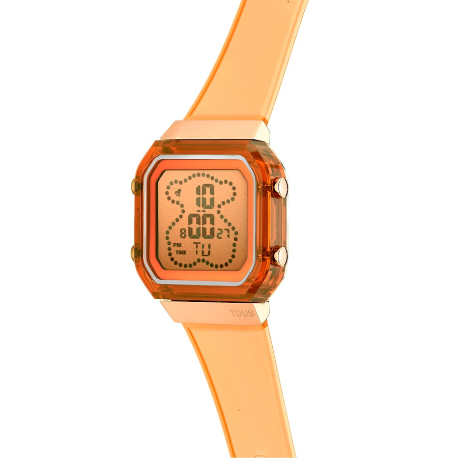 digitale armbanduhr d-bear fresh aus lachsfarbenem polycarbonat und rosafarbenem iprg-stahl