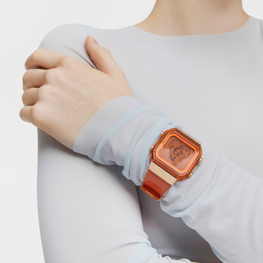 digitale armbanduhr d-bear fresh aus lachsfarbenem polycarbonat und rosafarbenem iprg-stahl