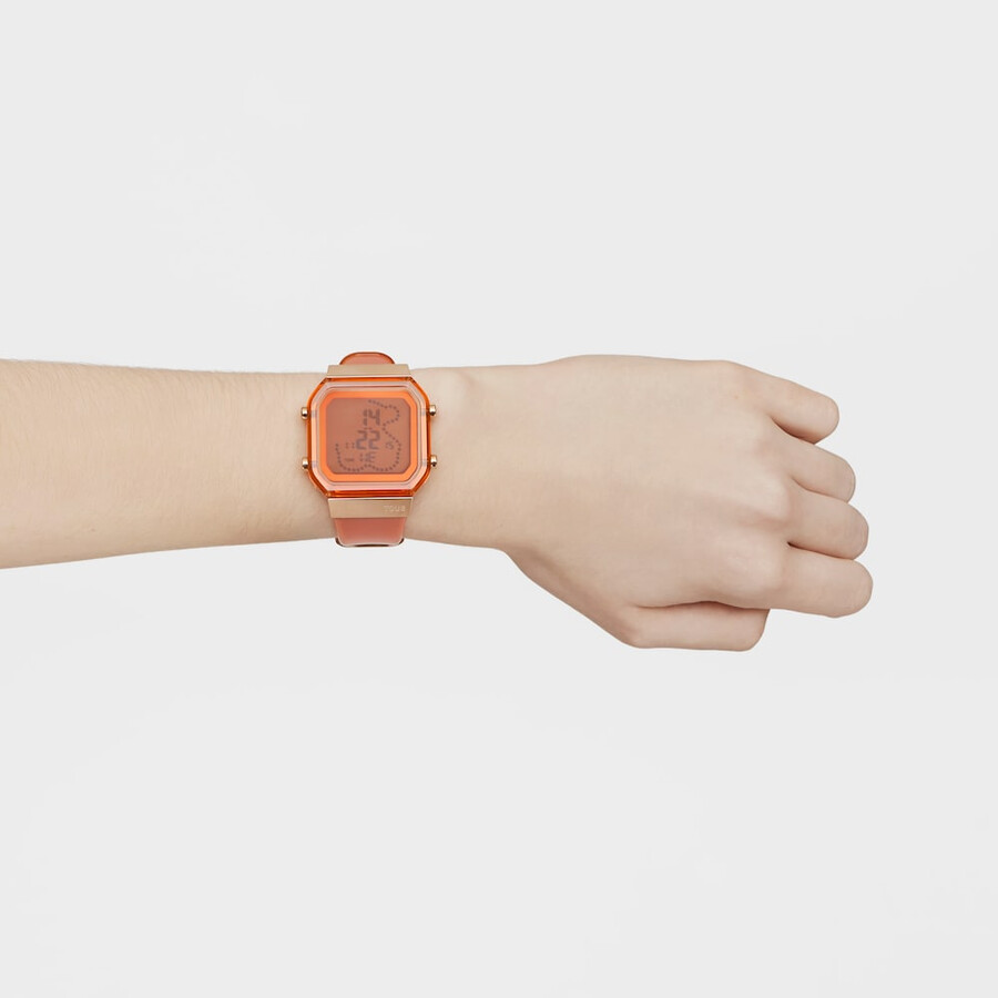 digitale armbanduhr d-bear fresh aus lachsfarbenem polycarbonat und rosafarbenem iprg-stahl