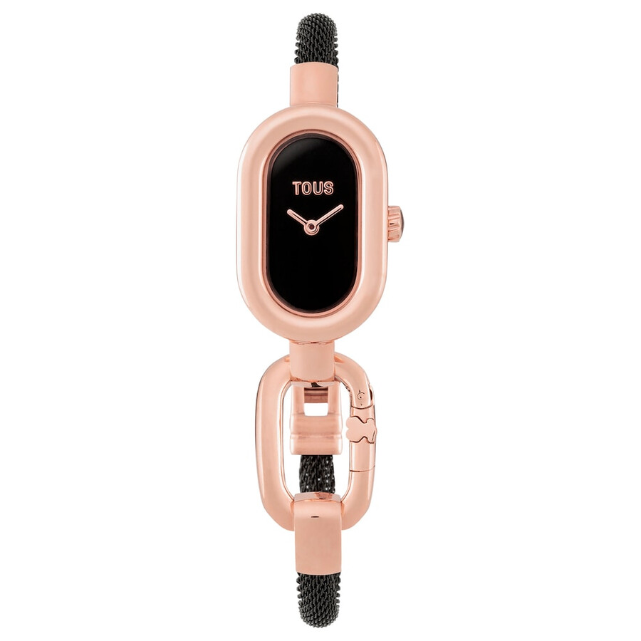 analoge armbanduhr mit schwarzem ip-stahlarmband und rosafarbenem iprg-stahlgehäuse tous hold oval