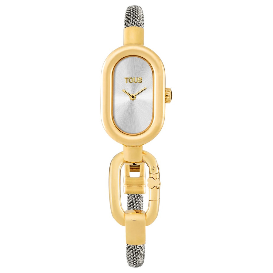 analoge armbanduhr mit stahlarmband und goldfarbenem ipg-gehäuse tous hold oval