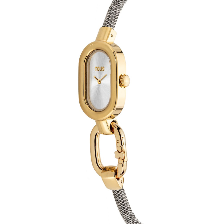 analoge armbanduhr mit stahlarmband und goldfarbenem ipg-gehäuse tous hold oval