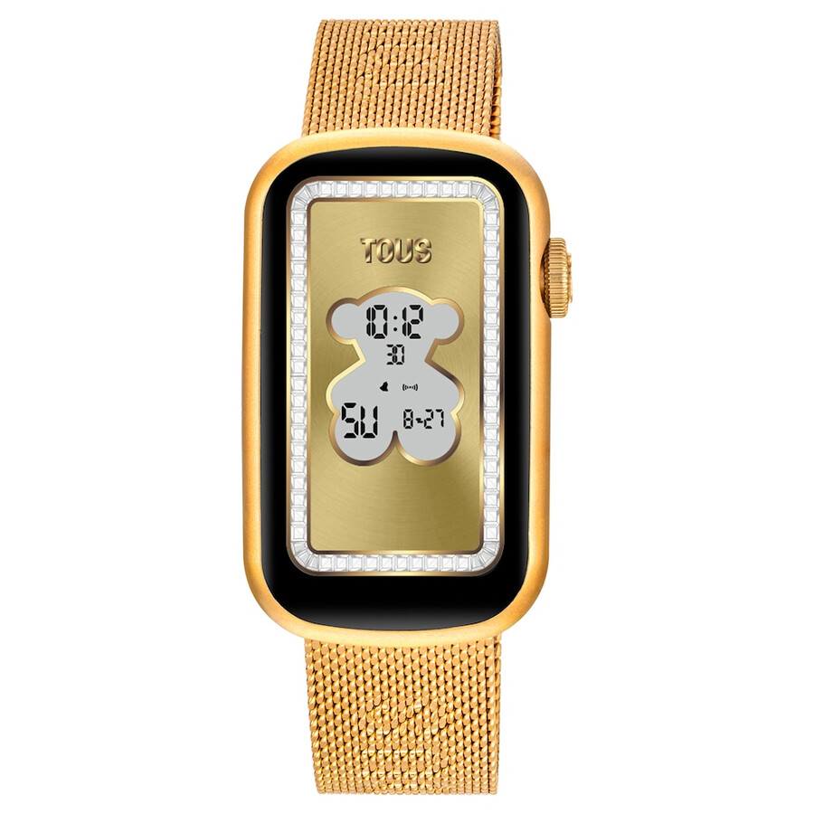 smartwatch mit goldfarbenem ipg-stahlarmband und goldfarbenem ipg-aluminiumgehäuse tous t-band mesh