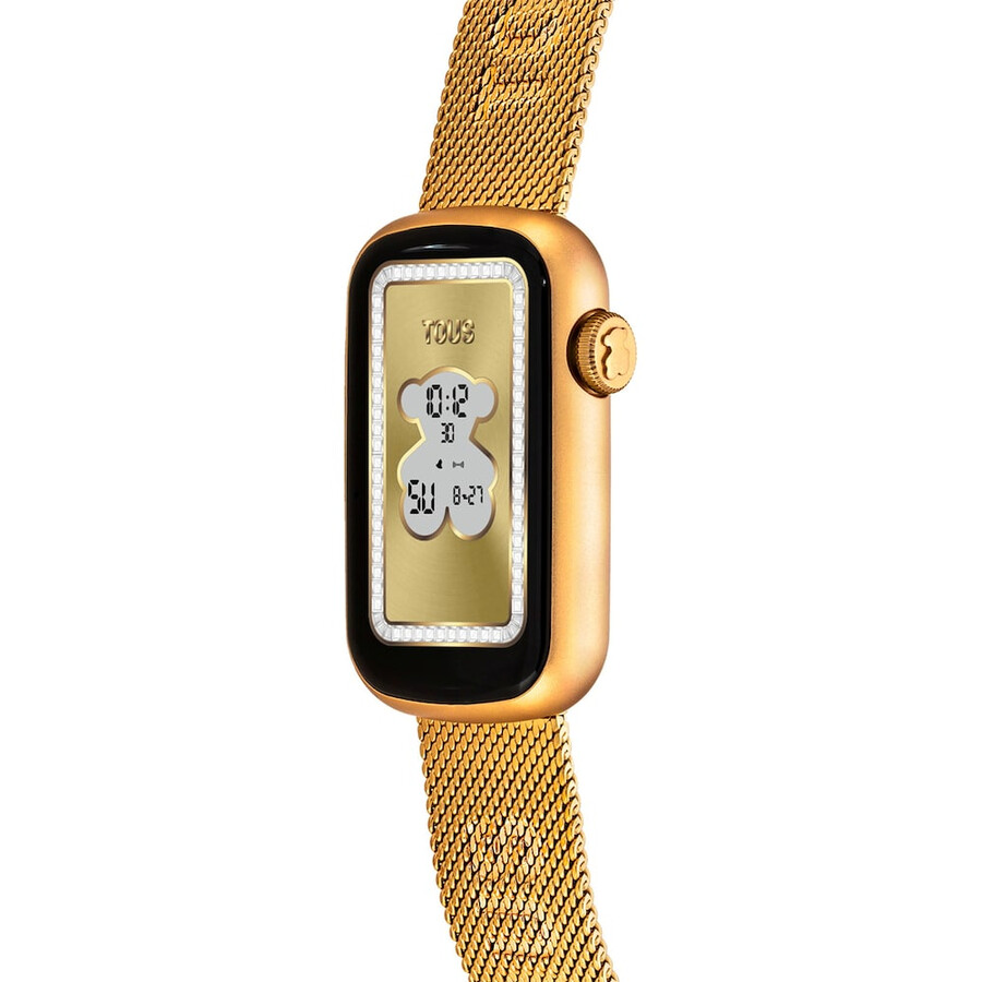 smartwatch mit goldfarbenem ipg-stahlarmband und goldfarbenem ipg-aluminiumgehäuse tous t-band mesh