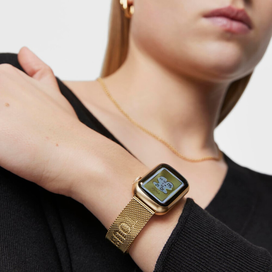smartwatch mit goldfarbenem ipg-stahlarmband und goldfarbenem ipg-aluminiumgehäuse tous t-band mesh