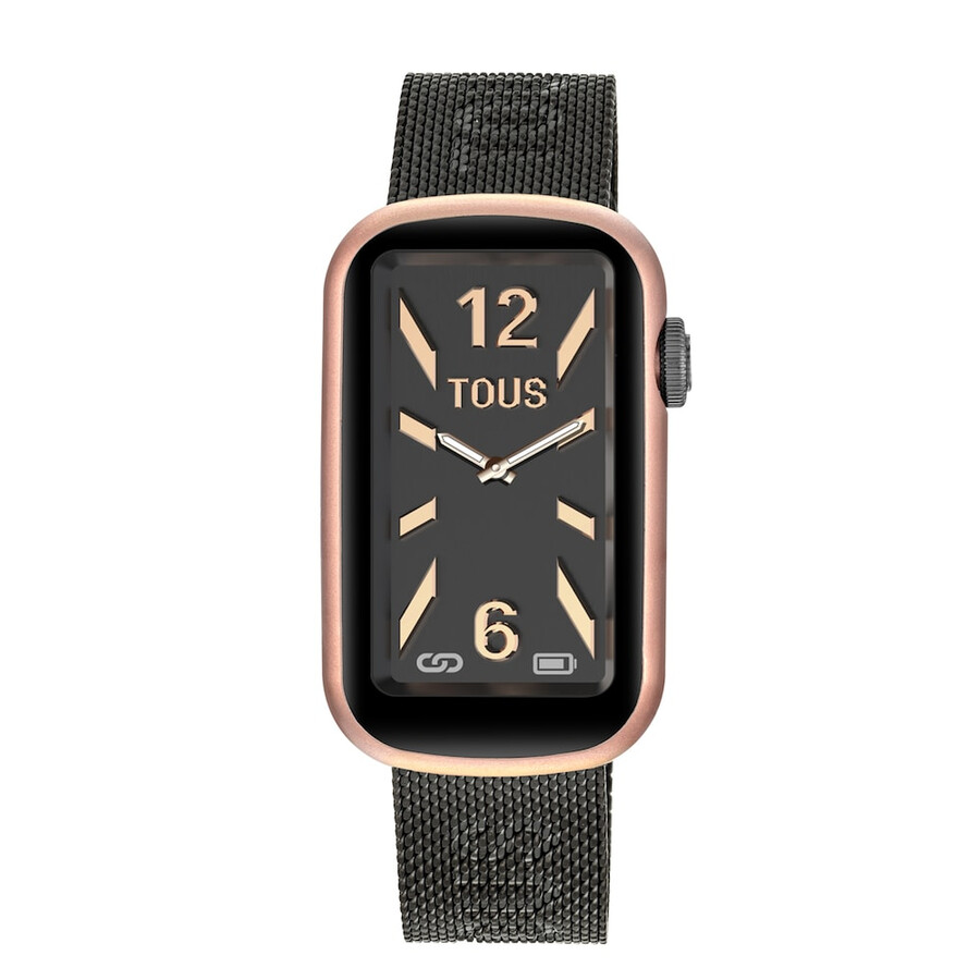 smartwatch mit grauem ip-stahlarmband und aluminiumgehäuse in rosafarbenem iprg tous t-band mesh