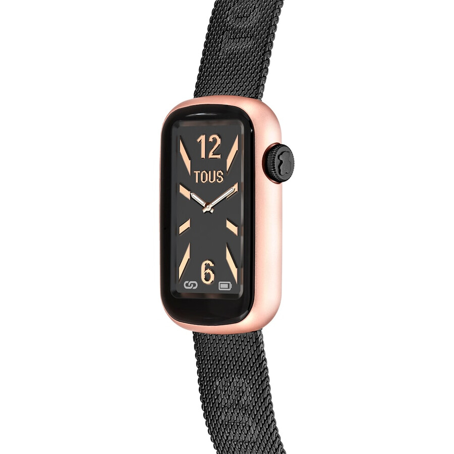 smartwatch mit grauem ip-stahlarmband und aluminiumgehäuse in rosafarbenem iprg tous t-band mesh