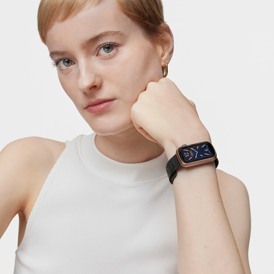 smartwatch mit grauem ip-stahlarmband und aluminiumgehäuse in rosafarbenem iprg tous t-band mesh