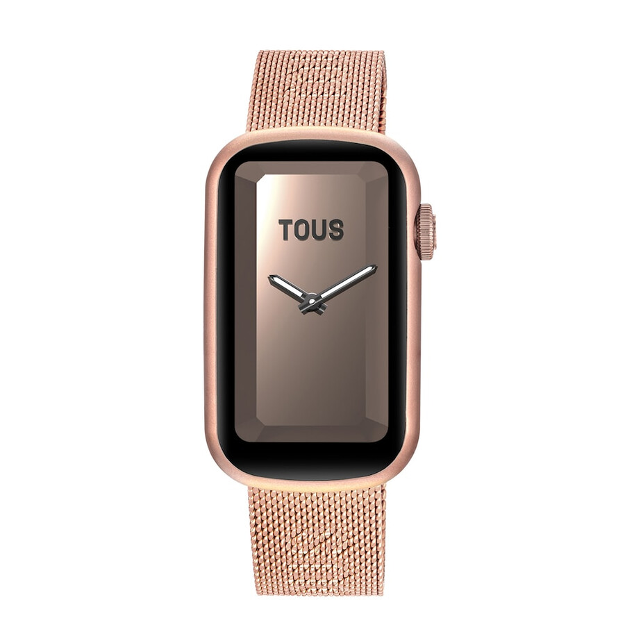 tous t-band mesh smartwatch mit rosafarbenem iprg-stahlarmband und aluminiumgehäuse in rosafarbenem iprg